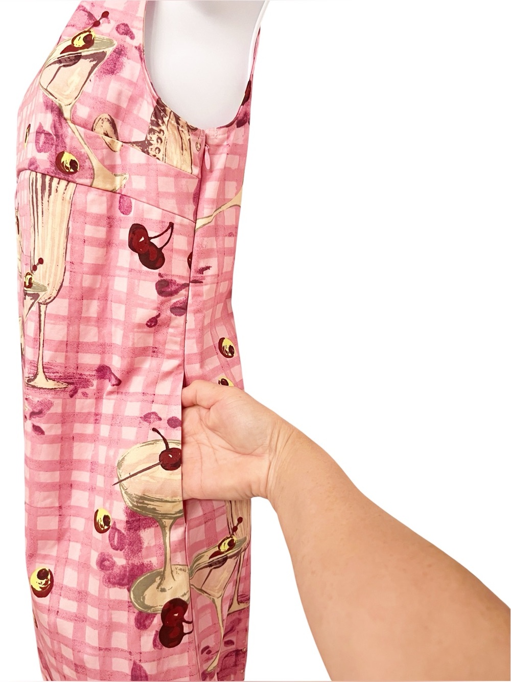 Urban Outfitters Retro 60’s Pink Gingham Martini Cocktail Print Shift Dress XS - Picture 5 of 11